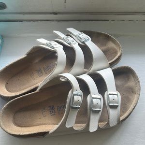 White three strap Birkenstocks